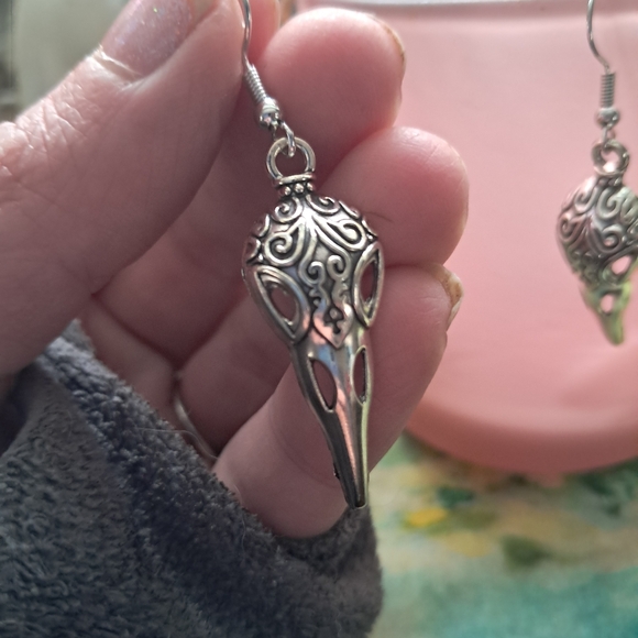 Ornate Crow Drop Earrings - Picture 6 of 6